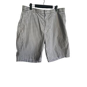 Callaway Mens White Tan Plaided Zip Up Flat Front Chino Walking Shorts Size 38